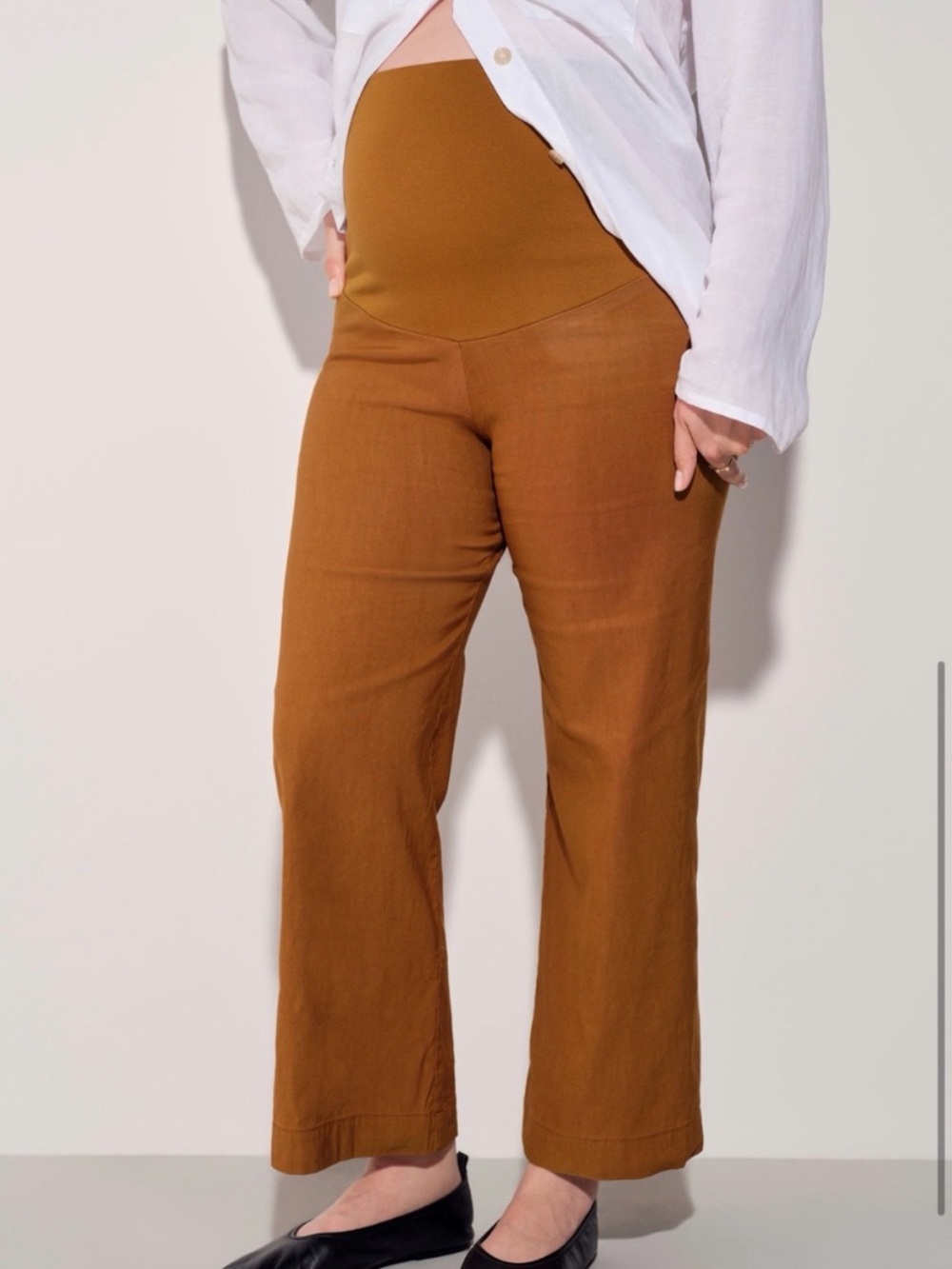 Maeve Colette Maternity High-Waist Wide Leg Pants in Caramel